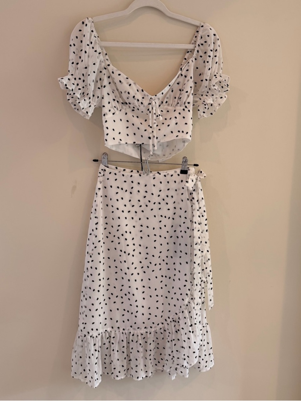 White Polka Dot Crop Top (see Midi Skirt listing too)
